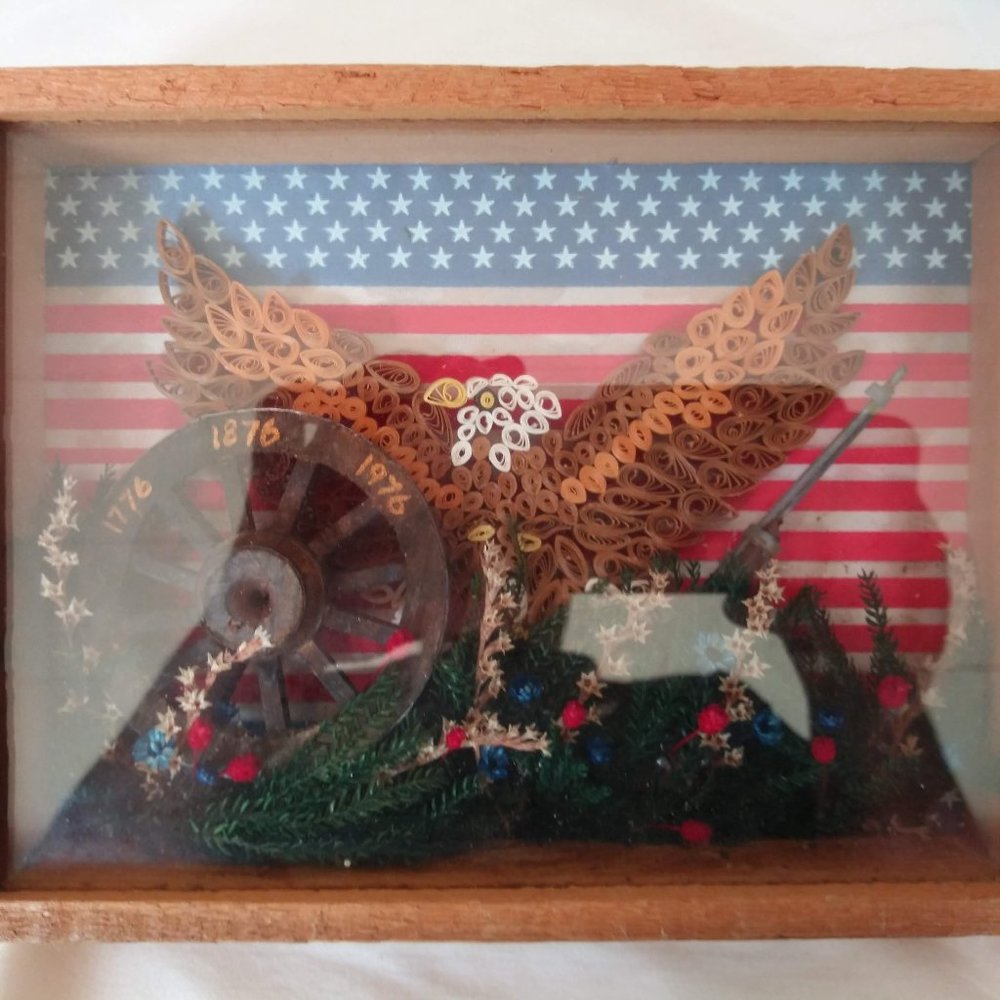 Beautiful Vintage Quilling Eagle Art in Shadow Box - Handmade